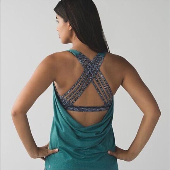 Lululemon Wild Tank Heathered Forage Teal Dramatic Static White Black Size 2 - Picture 2 of 6
